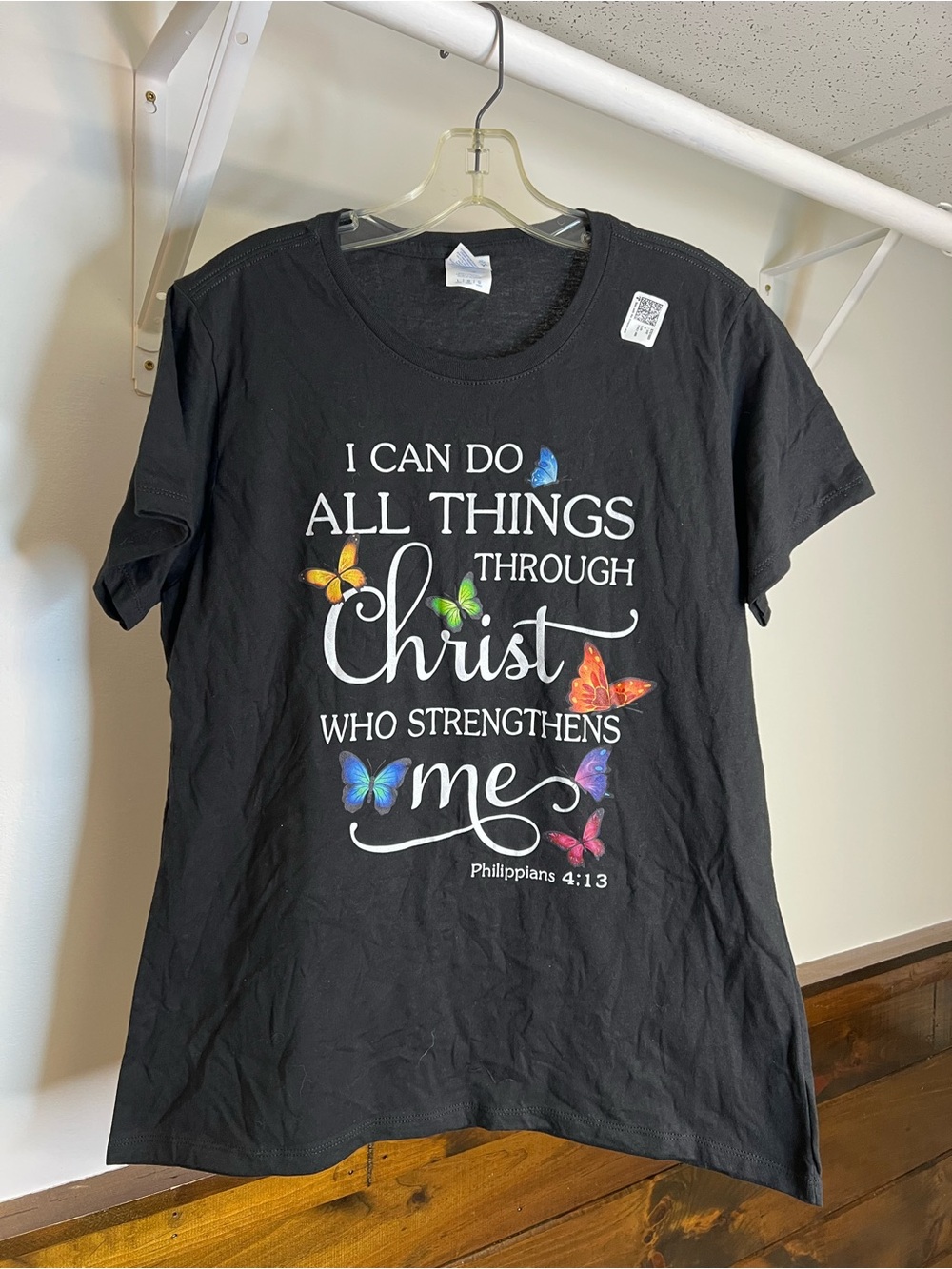 NWT Black Christian Philippians 4:13 Verse T-Shirt- L